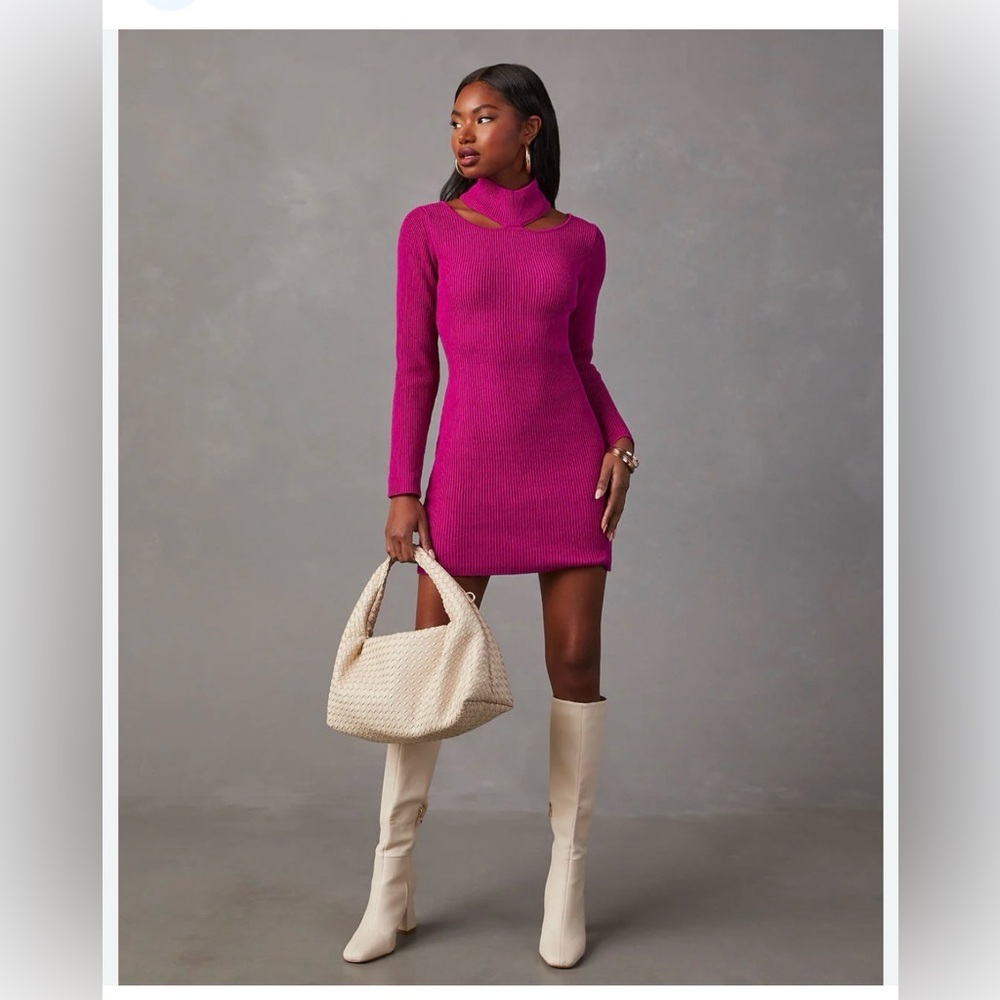 VICI Mock Neck Cutout Shoulder Pink Sweater Mini Dress Small Club Brunch Casual